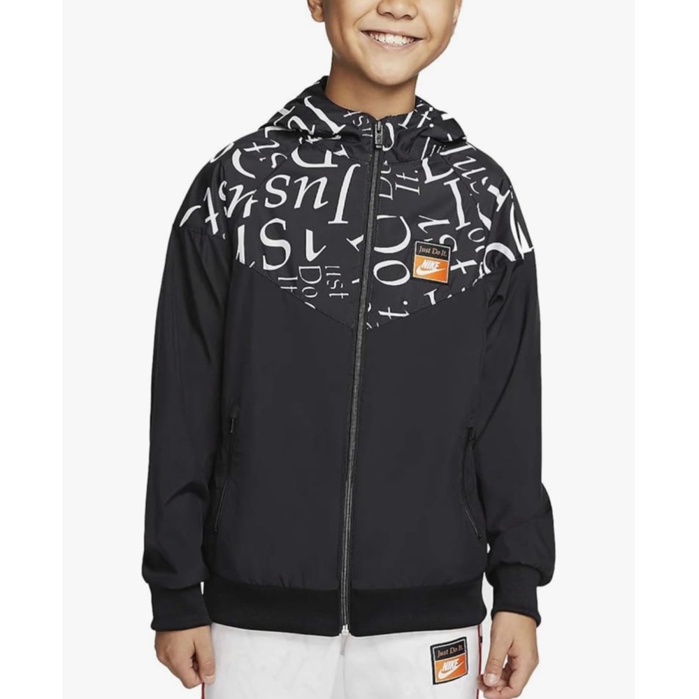 Nike Kids Black White Just Do It Windrunner Jacket